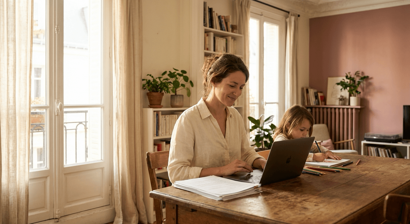 Mère de famille sereine, accompagnée par MamanPrévoit